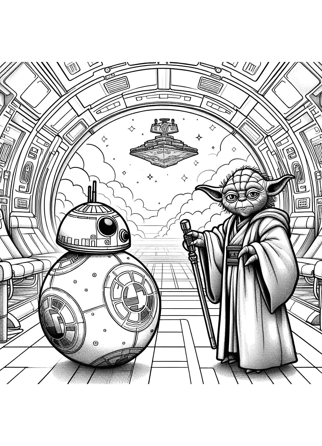 Bb8 And Yoda boyama çizimi