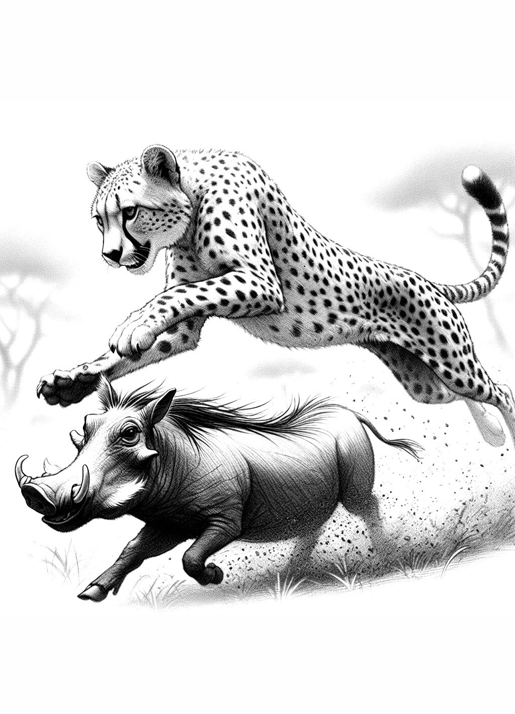 Cheetah Catches A Warthog Boyama çizimi