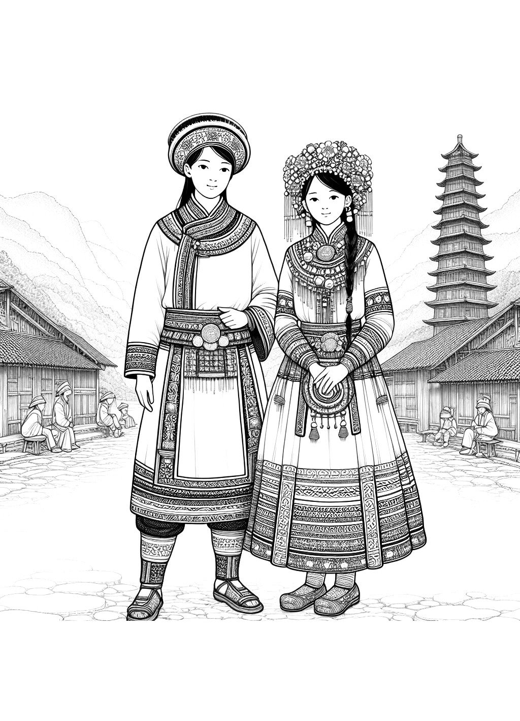 Dibujos para imprimir y colorear de Hmong People Two