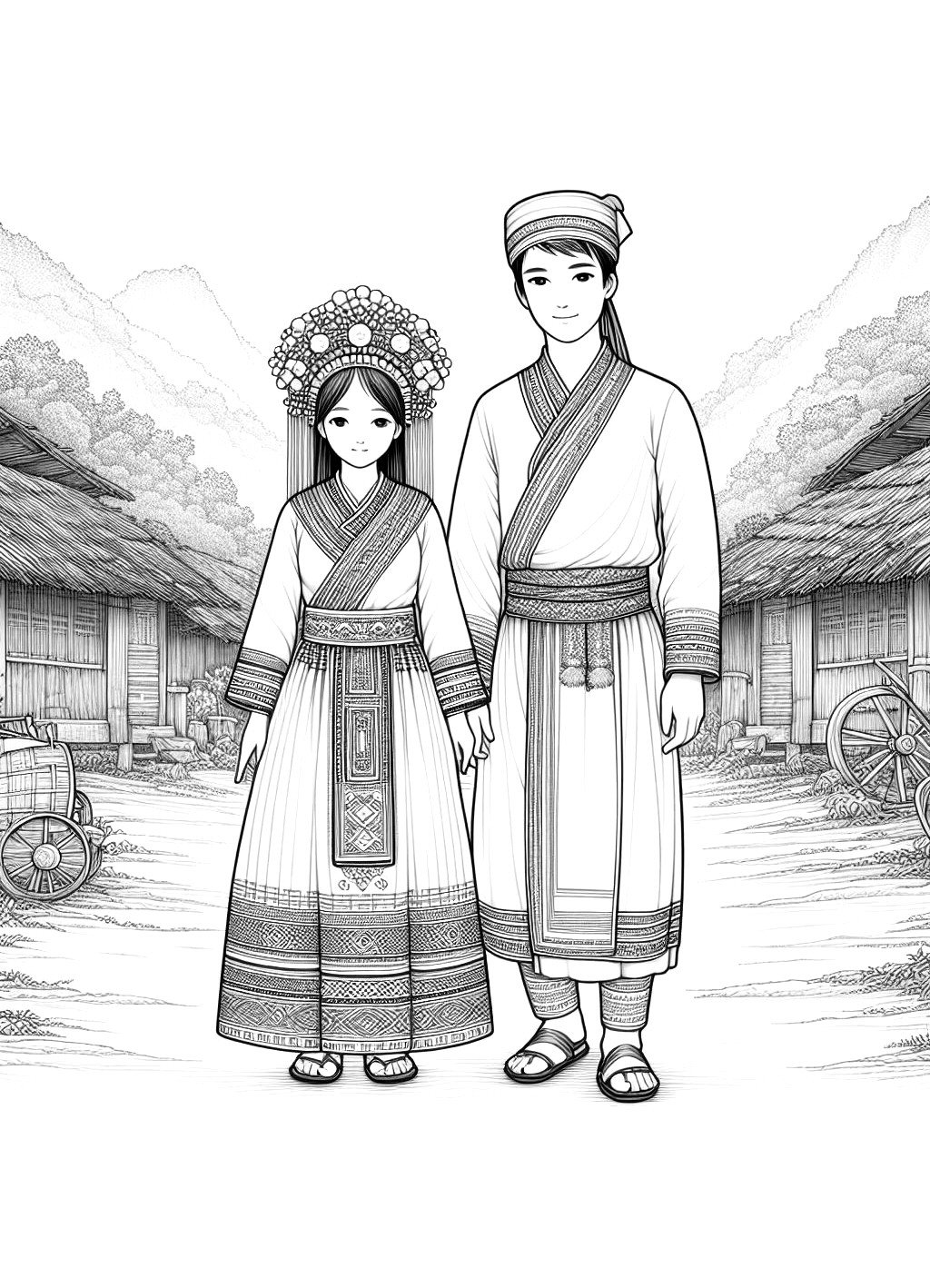 Dibujos para imprimir y colorear de Hmong Two Stand In Village