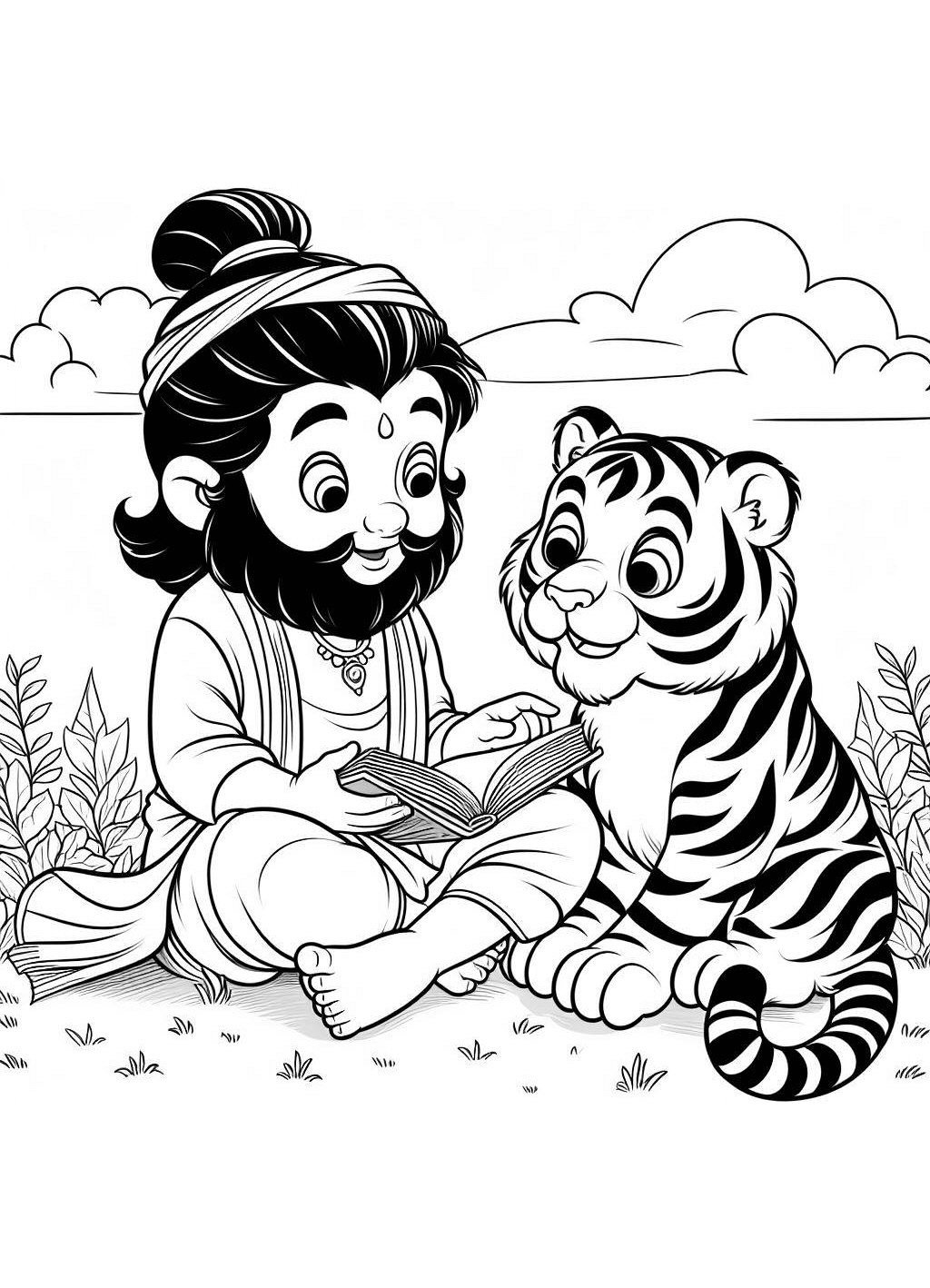 Dibujos para imprimir y colorear de Tiger And Holy Man